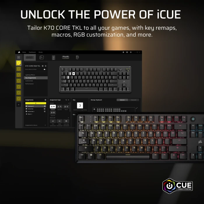 Corsair Gaming K70 CORE TKL RGB, schwarz, MLX RED V2, USB, ES