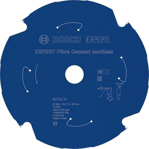 Bosch Professional Expert Fibre Cement Cordless Kreissägeblatt 4Z, 165x1.8x20mm, 1 Stück