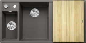 Blanco Axia III 6 S InFino Becken links mit Ablauffernbedienung vulkangrau inkl. Holzschneidebrett