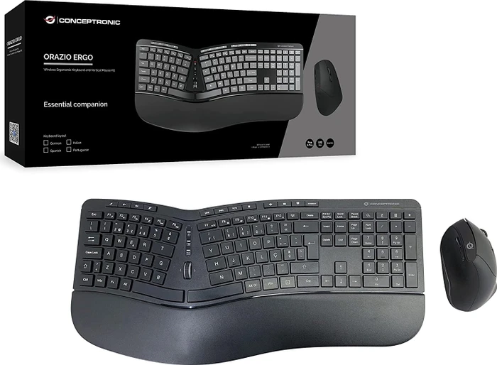 Conceptronic Orazio Ergo Wireless Ergonomic Keyboard and Vertical Mouse Kit schwarz, USB, PT