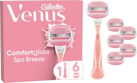 Gillette Venus ComfortGlide Spa Breeze Rasierer + 6 Wechselklingen