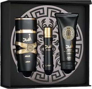 Lattafa Asad EdP 100ml + EdP 12ml + Shower Gel 100ml Duftset