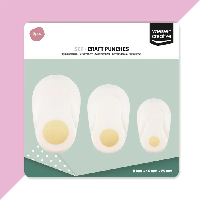 Vaessen Creative Hebel-Motivstanzer Set, 8/16/25mm, Kreis, gold/weiß