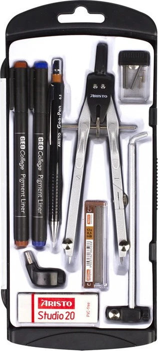 Aristo Studio Schnellverstellzirkel Set 9-teilig, silber/schwarz