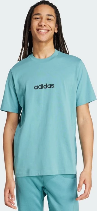 adidas Essentials Linear Single Jersey T-Shirt kurzarm powder teal/black (Herren)