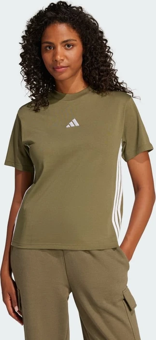 adidas Essentials 3-Streifen Cotton T-Shirt kurzarm olive strata/white (Damen)