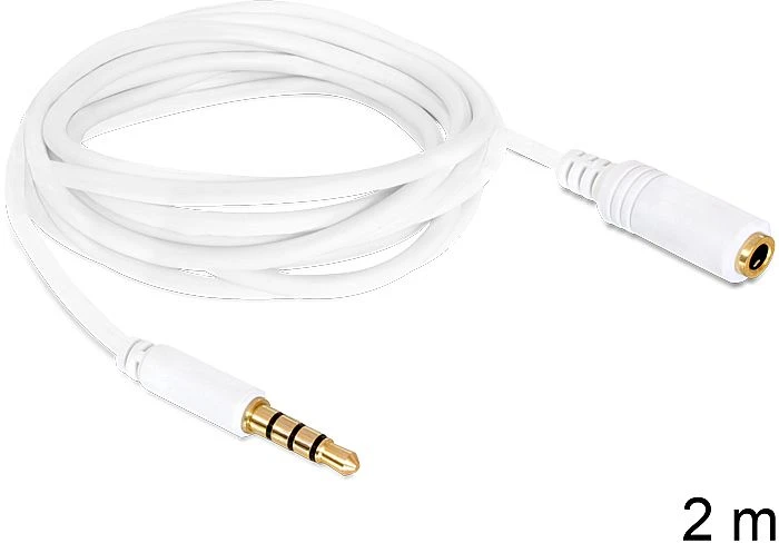 DeLOCK 3.5mm 4-Pin Klinke Verlängerungskabel weiß 2m