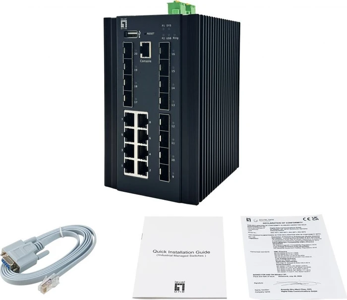 LevelOne IGX Industrial Railmount Gigabit Managed Switch, 8x RJ-45, 8x SFP, 4x SFP+