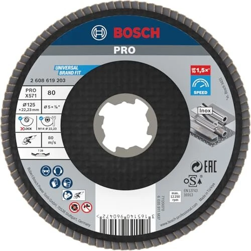 Bosch Professional X-LOCK X571 Best for Metal Fächerschleifscheibe gewinkelt K80, 125x22.23mm, 1 Stück