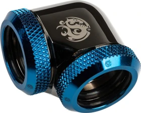 Bitspower Multi-Link Adapter 90° 16mm, Black Sparkle/Royal Blue, schwarz/blau vernickelt