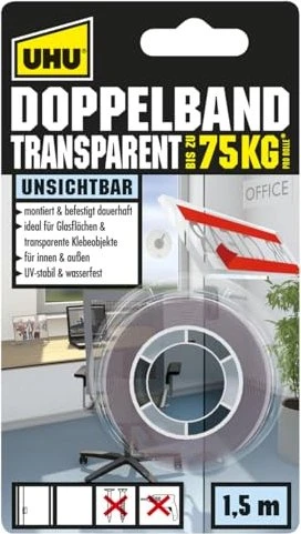 UHU Doppelband transparent, Klebestreifen, 19mm/1.5m, 1 Stück