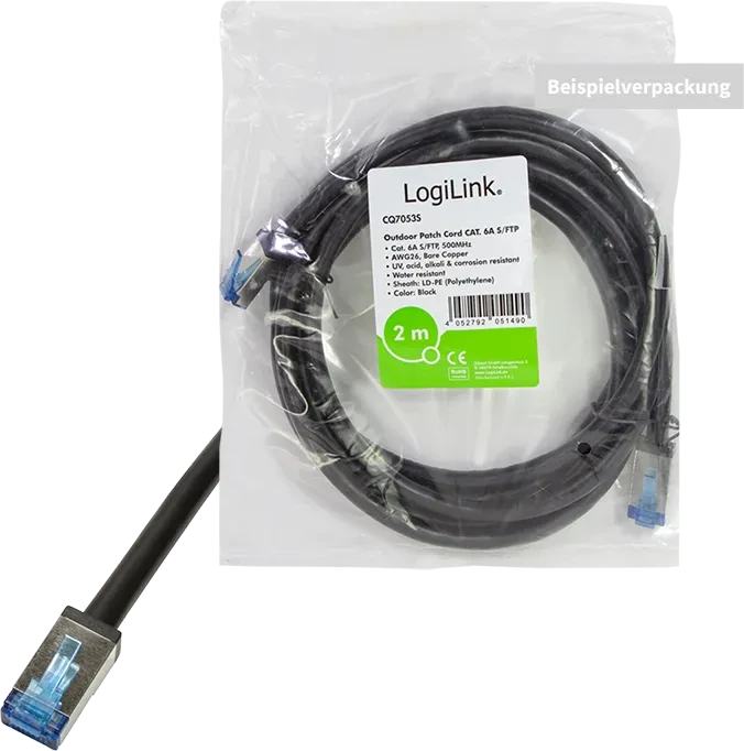 LogiLink Outdoor Patchkabel, Cat6a, S/FTP, RJ-45/RJ-45, 20m, schwarz