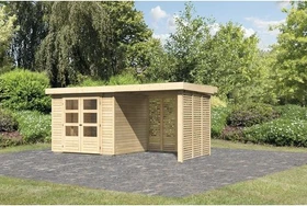 Karibu Askola 3 Gartenhaus inkl. Anbau 2.4m + Lamellenwand natur