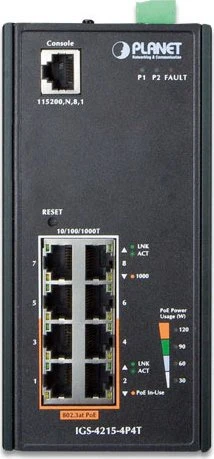Planet IGS-4215-4P4T Industrial Railmount Gigabit Managed Switch, 8x RJ-45, 144W PoE+