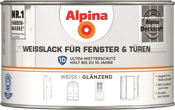 Alpina Farben Weißlack Fenster & Türen glänzend weiß, 300ml