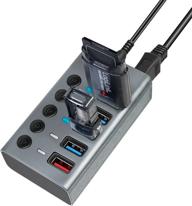 LogiLink USB-Hub mit Ladeanschluss, 4x USB-A 3.0, USB-B 3.0 [Buchse]