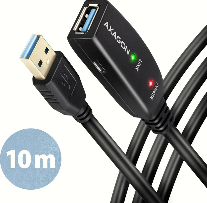 Axagon USB-A Verlängerung, USB 3.0, 5Gb/s, USB-A 3.0 [Stecker] auf USB-A 3.0 [Buchse], aktiv, Verlängerungskabel A/A, 10m