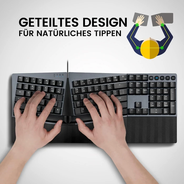 Perixx Periboard-535 Ergo, schwarz, Kailh Choc LOW PROFILE BLUE, USB, DE