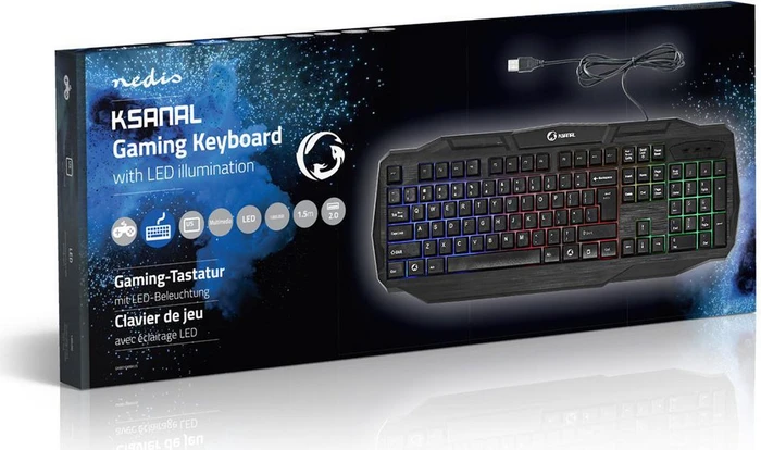 Nedis Gaming Tastatur, LEDs RGB, schwarz, USB, US