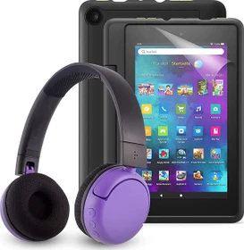 Amazon Fire 7 KFMUWI 2019, ohne Werbung, schwarz, 16GB, Kids Pro Edition, inkl. BuddyPhones PopTime Headset und Displayschutzfolie