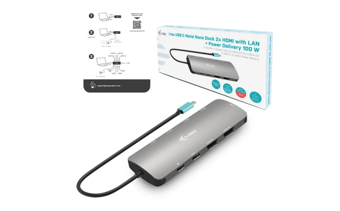 i-tec USB-C Metal Nano 2x Display Docking Station + Power Delivery 100W, USB-C 3.0 [Stecker]