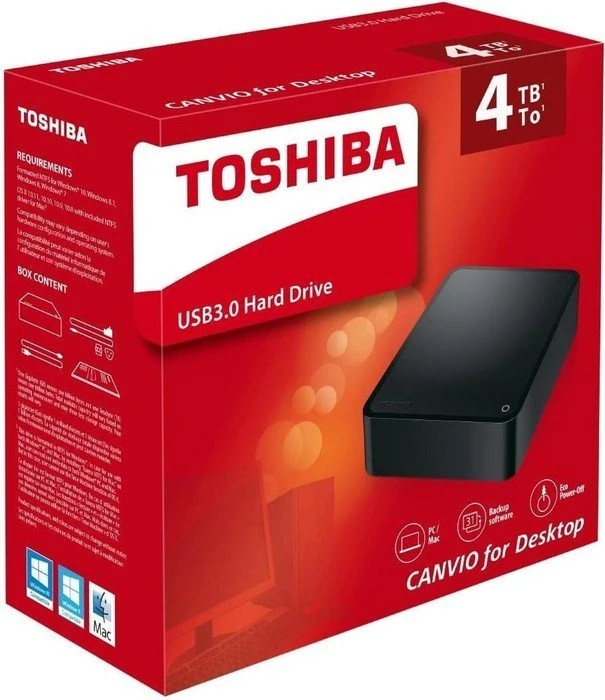 Toshiba Canvio for Desktop, 4TB, USB 3.0 Micro-B