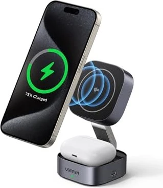 Ugreen 2-in-1 Qi2 Magnetic Foldable Charging Station grau
