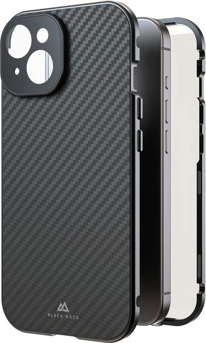 Black Rock 360° Glass Case für Apple iPhone 15 Carbon