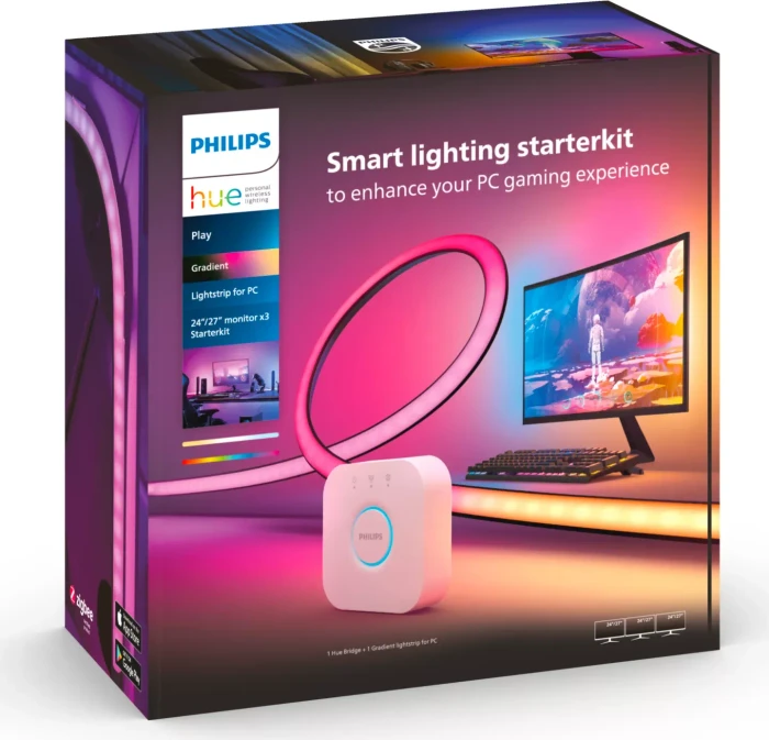 Philips Hue Play Gradient LED Lightstrip Starter Set 24-27" PC, 3 Stück