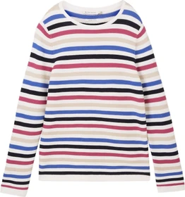 Tom Tailor Rundhalsausschnitt Strickpullover colorful knit stripe design (Damen)