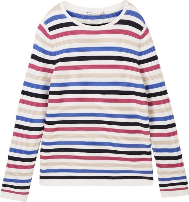 Tom Tailor Rundhalsausschnitt Strickpullover colorful knit stripe design (Damen)