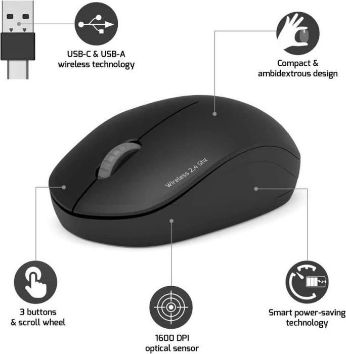 Port Designs Wireless Mouse Collection II schwarz, USB-C/USB-A