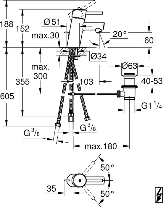 Grohe Concetto ND Einhand-Waschbeckenarmatur 1/2" S-Size mit Ablauffernbedienung chrom