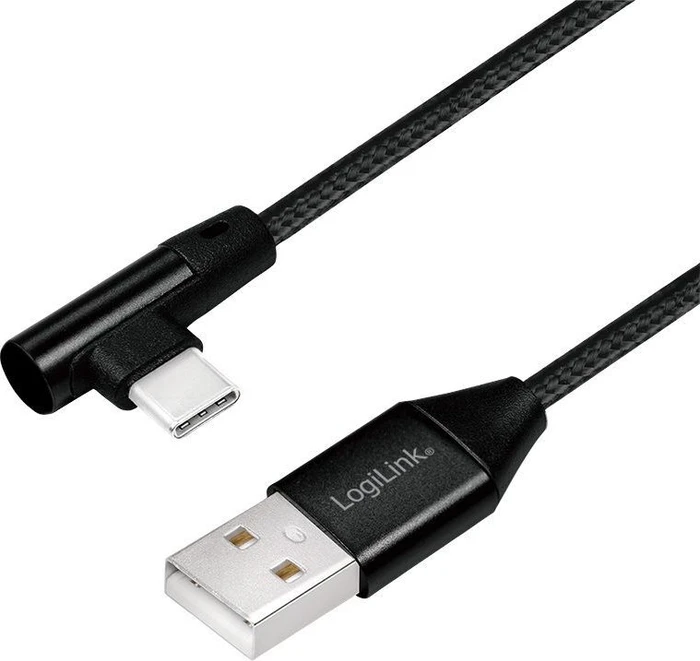 LogiLink USB 2.0 Kabel USB-A Stecker zu USB-C Stecker 90° Winkel 0.3m schwarz