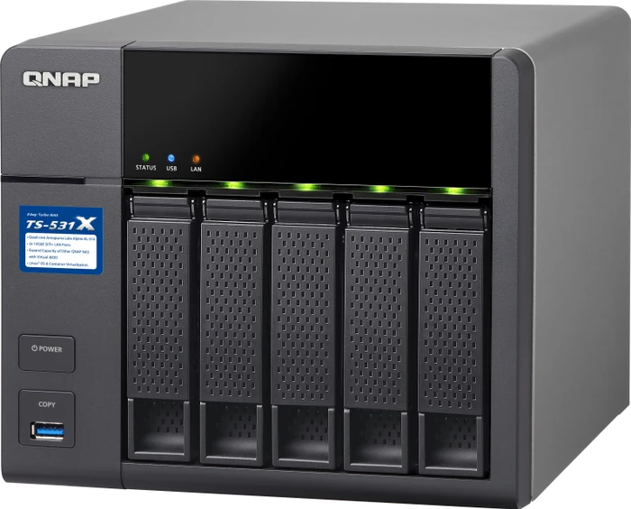 QNAP Turbo Station TS-531X-2G, 2GB RAM, 2x SFP+ 10Gb/s, 2x RJ-45 1000Base-T