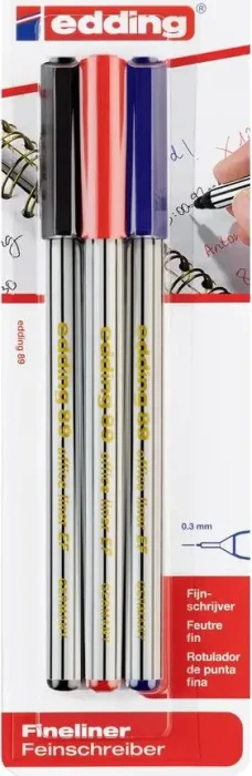 edding 89 Office Fineliner EF schwarz/rot/blau, 3er-Set