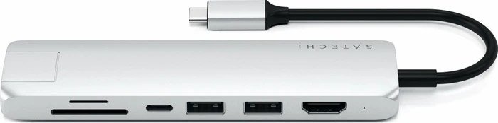 Satechi USB-C Slim Multi-Port with Ethernet Adapter silver Dual-Slot-Cardreader, USB-C 3.0 [Stecker]