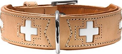 Hunter Swiss Hundehalsband, Leder, hochwertig, schweizer Kreuz, 47 S-M, beige