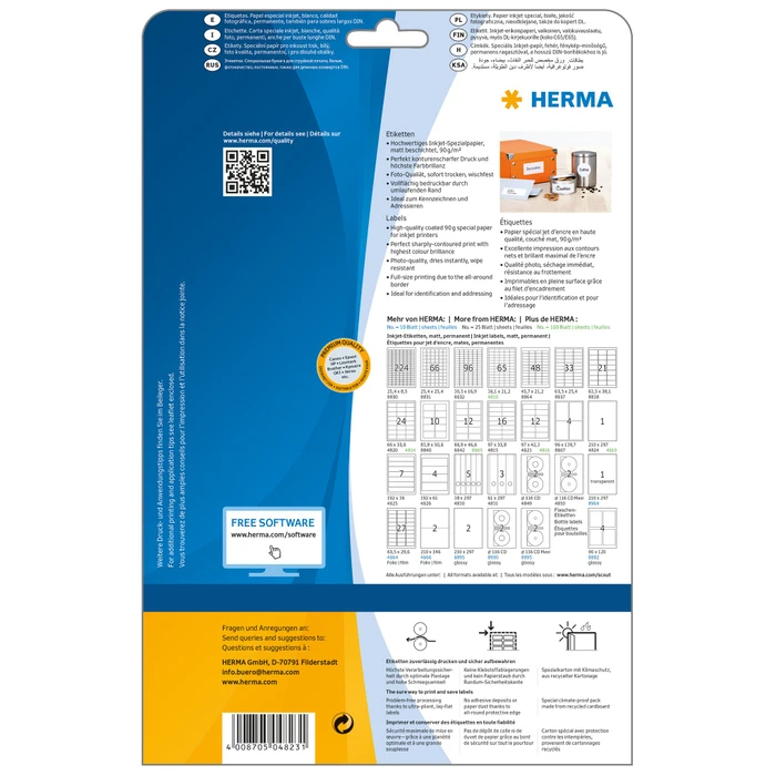 Herma Adressetiketten Inkjet, 97x42.3mm, weiß, matt, 25 Blatt (300 Etiketten)