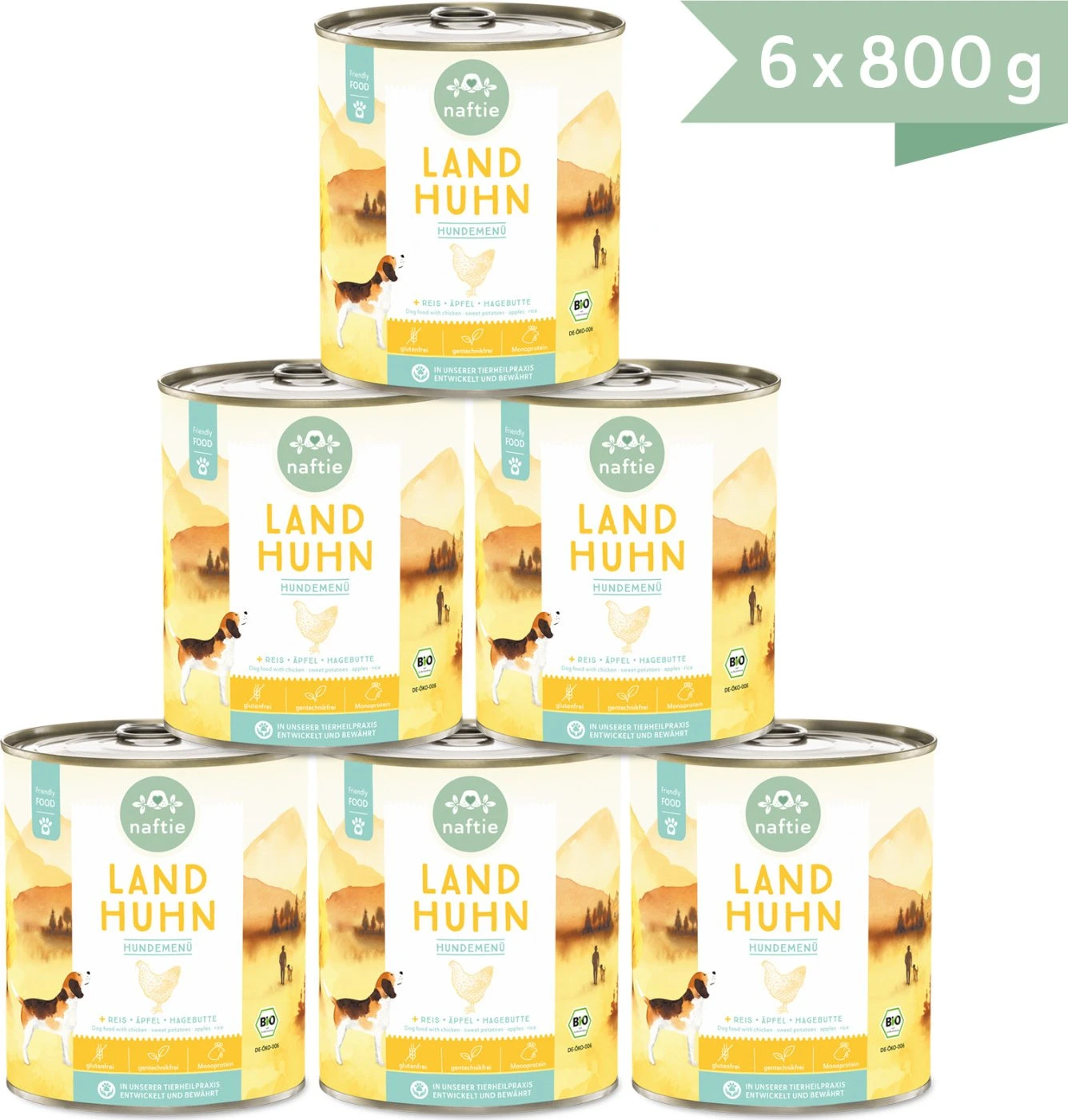naftie Hundemen Dose, Bio Land Huhn mit Reis, Apfel und Hagebutten, 4.80kg  (6x 800g) ab  51,99 (2026) | heise preisvergleich Deutschland
