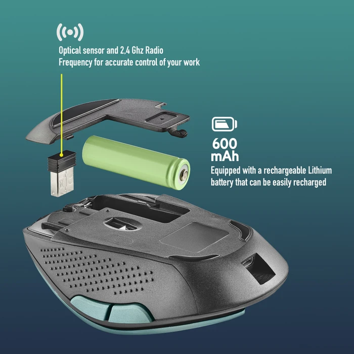 NGS Evo Rust Ice Wireless Rechargeable Silent Mouse blau/schwarz, USB