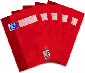 Oxford Schulheft, A4, Lineatur 26, rot, 16 Blatt, 5er-Pack
