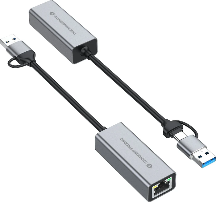 Conceptronic ABBY08G Gigabit LAN-Adapter, USB-C 3.0/USB-A 3.0 [Stecker]