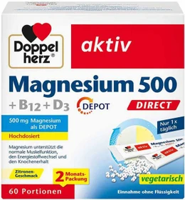 Doppelherz aktiv Magnesium 500 + B12 + D3 direct Micro-Pellets, 60 Stück