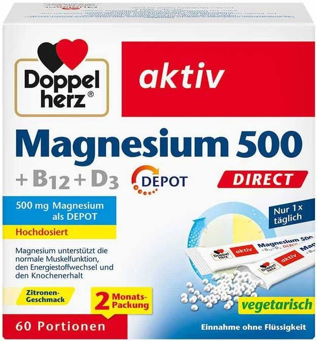 Doppelherz aktiv Magnesium 500 + B12 + D3 direct Micro-Pellets, 60 Stück