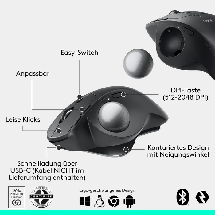 Logitech MX Ergo S Advanced Wireless Trackball, schwarz, Logi Bolt, Bluetooth
