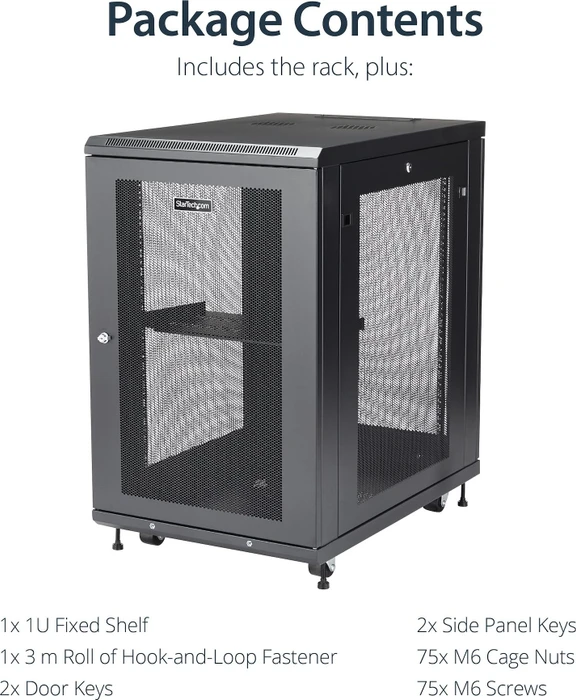 StarTech RK1833BKM Rack-Schrank Kit 18HE, mit Rollen, Gitternetztür, schwarz, 853mm tief