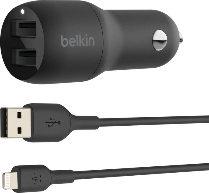 Belkin BoostCharge Dual USB-A Car Charger 24W + USB-A to Lightning Cable schwarz