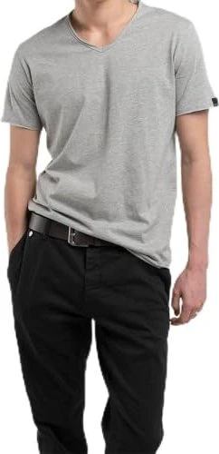 Replay Baumwolle V-Neck T-Shirt kurzarm light grey melange (Herren)