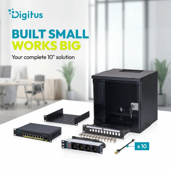 Digitus 10" Steckdosenleiste, mit Schalter, 1HE, 4-fach, 250V, grau, 2m